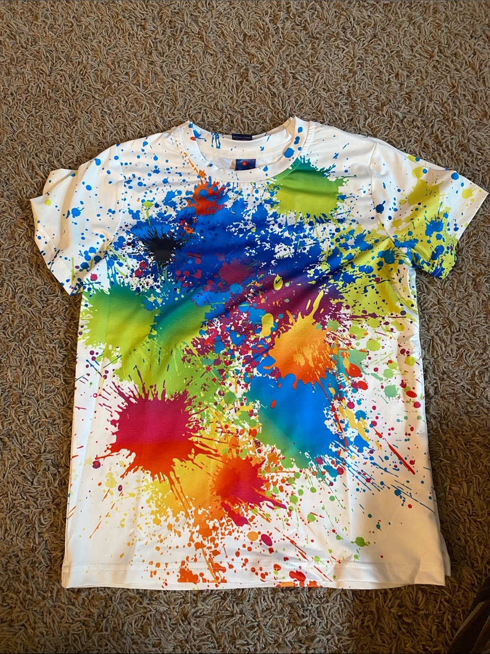 White Tee with Multicolor Paint Splatter